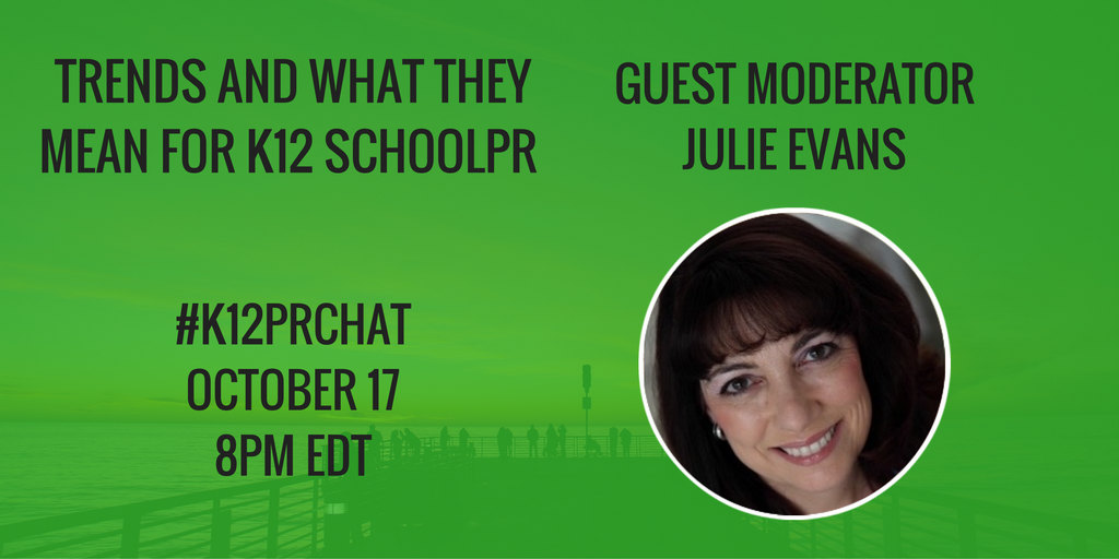 k12prDane's tweet photo. A reminder that #k12prchat is tonight. Don't miss this one talking about trends with @JulieEvans_PT.
#schoolpr #edtech #engagechat #edchat https://t.co/PPNEbcLGmG