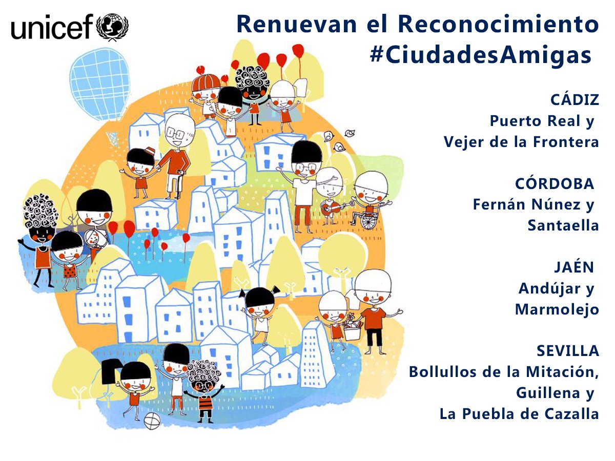 ¡Enhorabuena también a los que renuevan su reconocimiento de #CiudadAmiga otros 9 municipios andaluces que siguen apostando por la infancia!