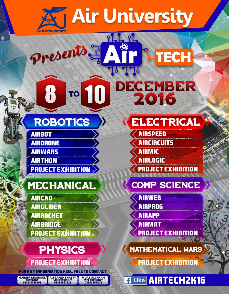 airtech2k16's tweet photo. Event list of Air tech 2016 :)
Stay connected for more updates
#Airuniversity
#AU
#Airtech
#Airtech16 https://t.co/bTmvQ3zBQS