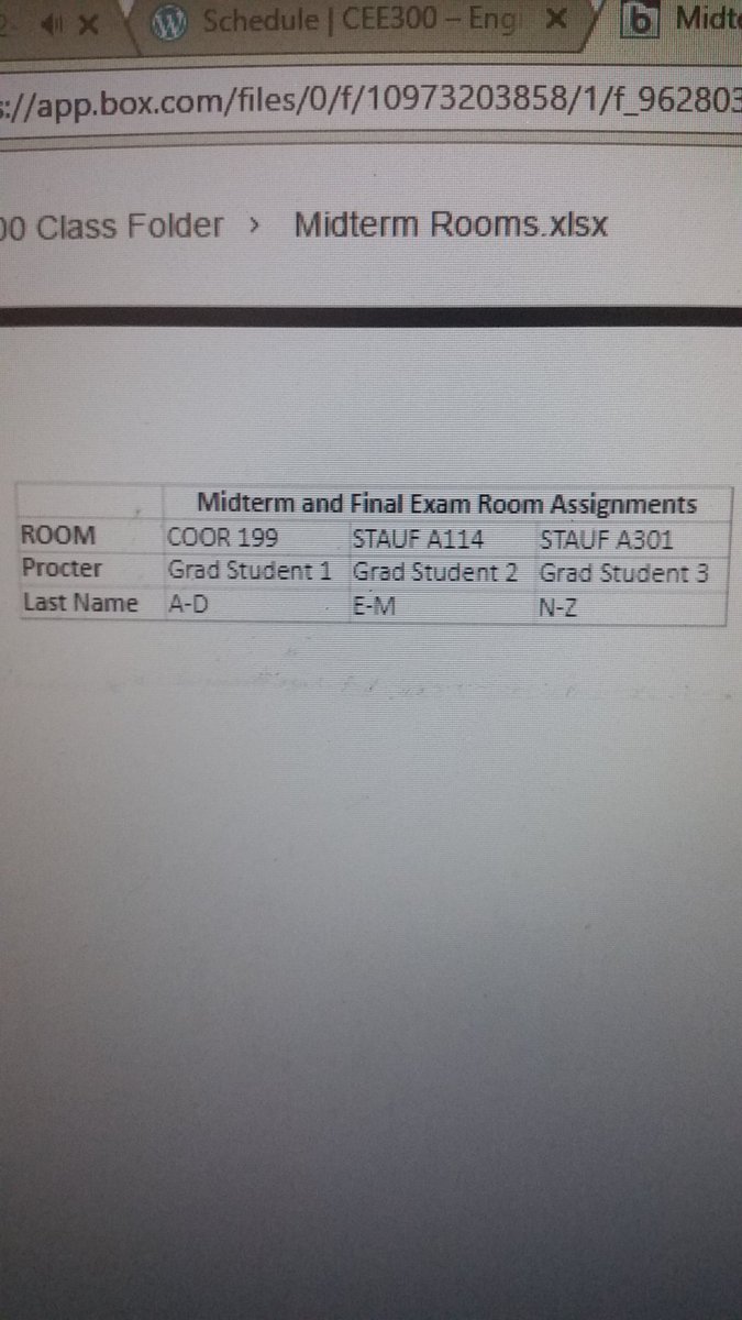 ryan_henry300's tweet photo. Heads up! There are separate rooms for the midterm on Tuesday #cee300 https://t.co/aYEvx7hRWX