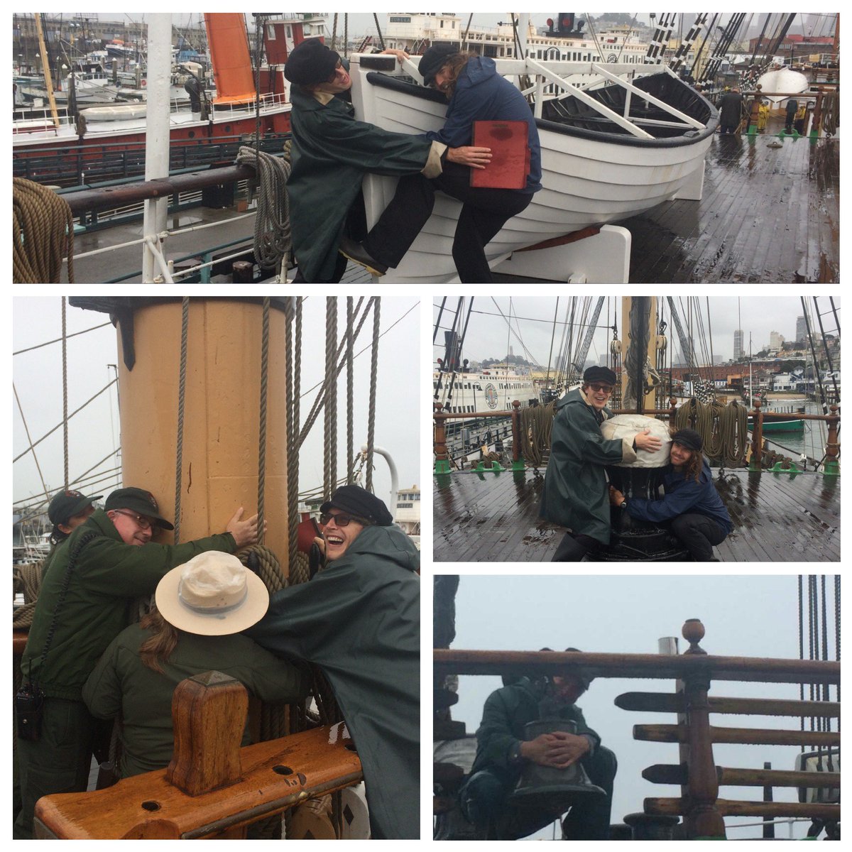 SFMaritime's tweet photo. #AgeofSail team & @SFMaritimeNPS rangers #HugYourHistory for the Nat'l Historic Preservation Act's 50th Anniversary #NHPA50 #FindYourPark https://t.co/jFVeFQVKEw
