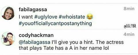 VaneIsabellido's tweet photo. @NoelyKCKD juegan con nosotras😭 #uglylove
#CodyHackman "La actriz que interpretara a Tate tiene una A en su nombre" https://t.co/fKQlyN7hYM