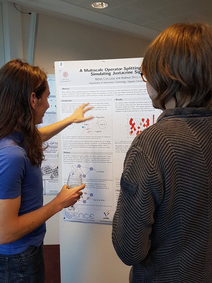 A_Hellander's tweet photo. @AdrienCoulier explains his work on multiscale simulation of cell-cell signaling at eScience Academy 2016 #essenceofescience #hellanderlab https://t.co/R5nIE4Hnup