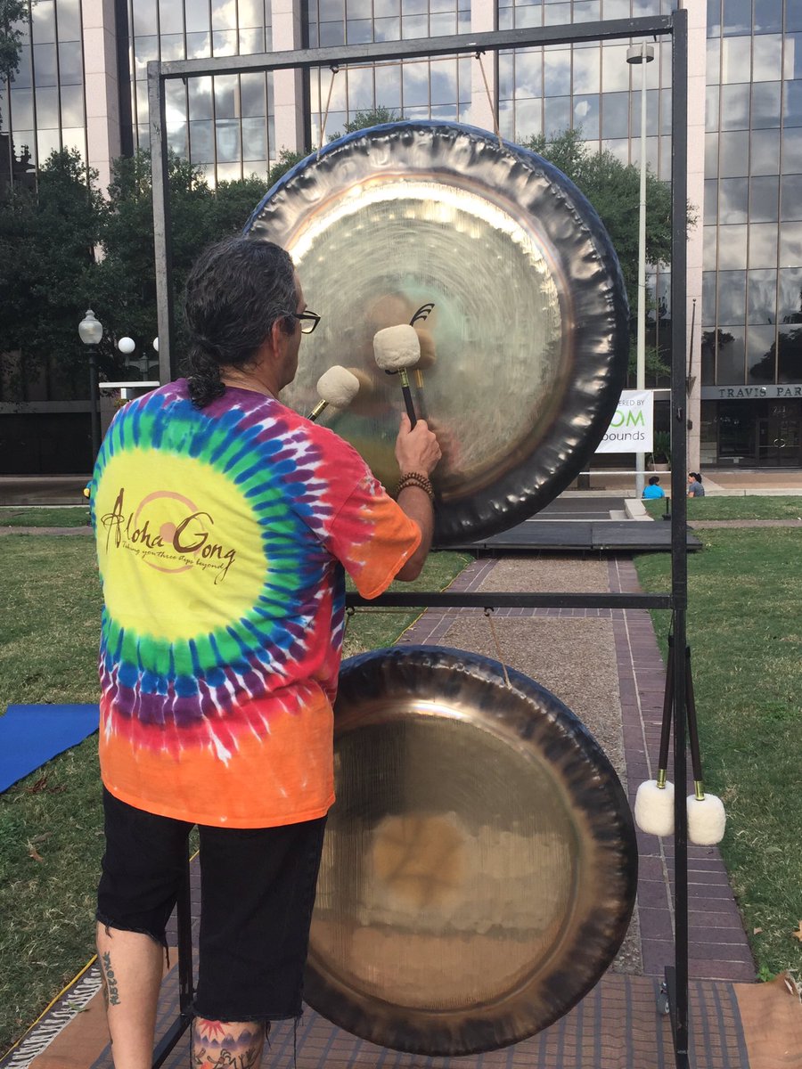 TheMobileOm's tweet photo. The gongs are warmed up. Hope you can come join us for #omfestsa. https://t.co/v8hbnFo7KM