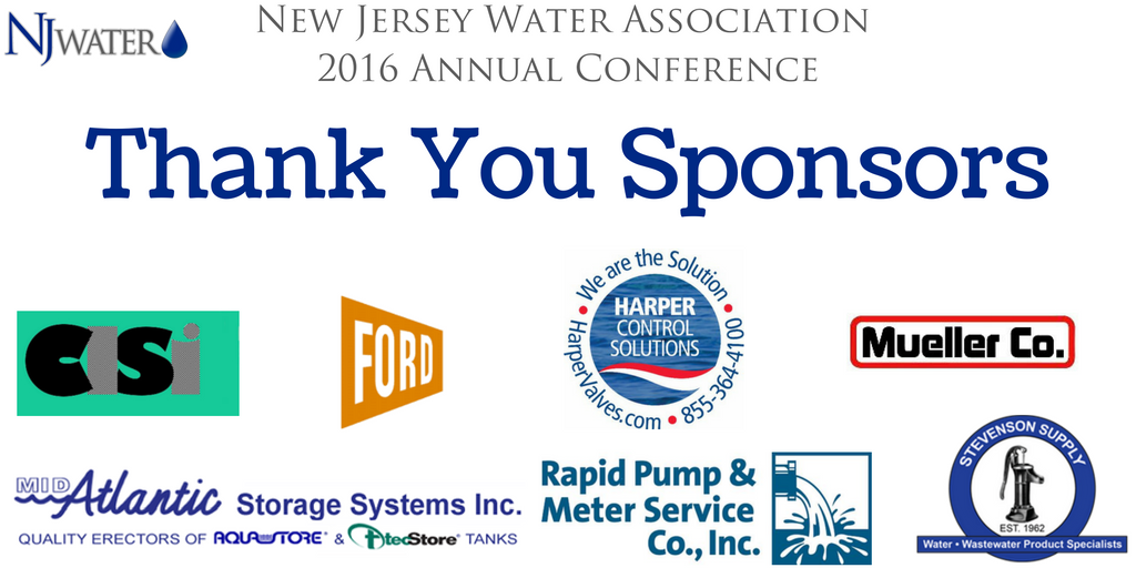NJWATER's tweet photo. Thank You to our conference sponsors @MuellerCo #Mid-AtlanticStorage @HarperControl #CISi #FordMeterBox #RapidPump and #StevensonSupplyNJ https://t.co/ccbKGXXTqf