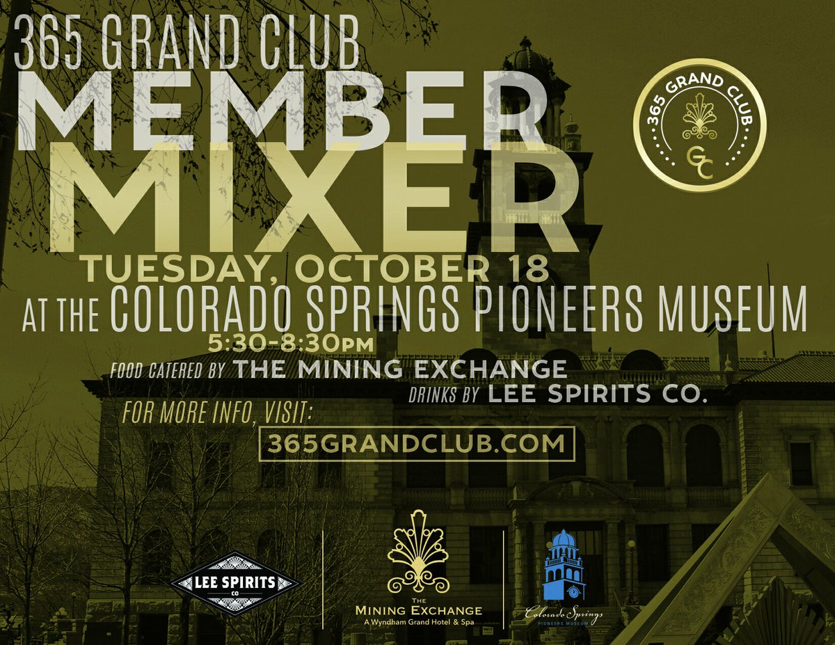 MemberMixer this Tues 10\18 5:30pm-8:30pm Food & Drinks provided by @miningexchange & @leespiritsco #FREEEVENT #downtowncos #coloradosprings