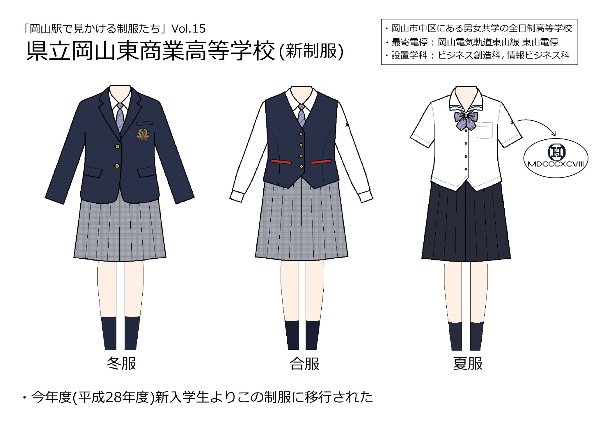せと 岡山駅で見かける制服たち シリーズ第１５弾 県立岡山東商業高等学校 新制服