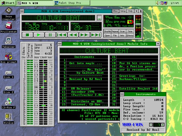 roelvangils's tweet photo. Kijk, een screenshot van mijn Windows 95-bureaublad op 8 januari 1997 om 17:49 (in 640x480). En ja, ik was ’DJ Roul’. Wie doet beter? #nugij https://t.co/z7DfNe7VJI