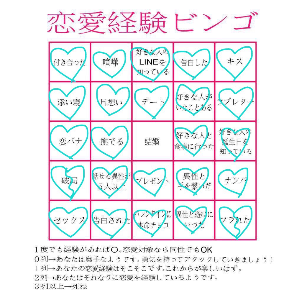 恋愛経験ビンゴ