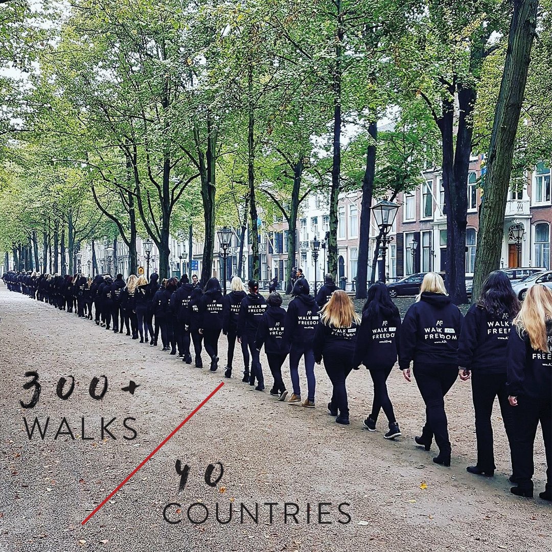 A21's tweet photo. Slavery really does exist, but freedom really is possible. And with 300+ walks in 40 countries, you guys are proof of that. #WalkForFreedom https://t.co/gHbUx4lSiC