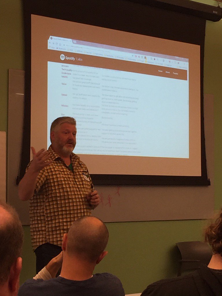 teamFirstDev's tweet photo. #accus @DanBanFlow showing us the Spotify assessment model at Agile Coach Camp. https://t.co/4ZvDbROvqj