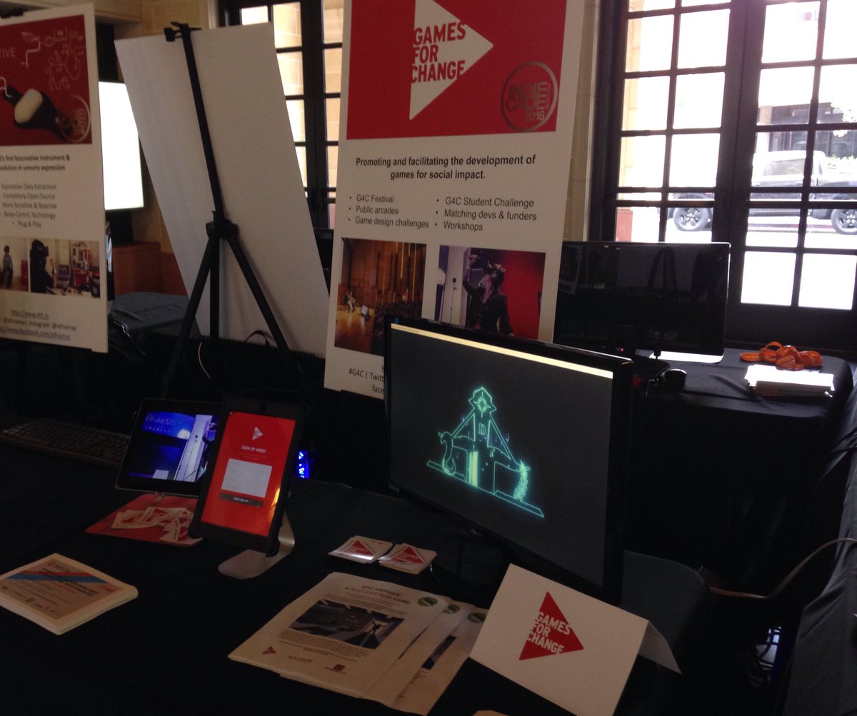 G4C's tweet image. It&apos;s our final day at #IndieCade16! Come learn about how we support games for social impact at the Gaming for Everyone booth #IntelGameDev