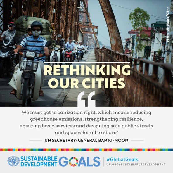 UN's tweet image. 3.5 billion people live in cities. Tune in 17-20 Oct as world discusses how to make cities sustainable at #Habitat3. bit.ly/habitatthree