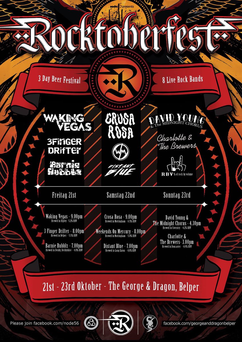 ROCKTOBERFEST beer festival at <a href="/GeorgeDragonBel/">George Dragon Belper</a> 21st-23rd! facebook.com/events/1709164… #beer #festival