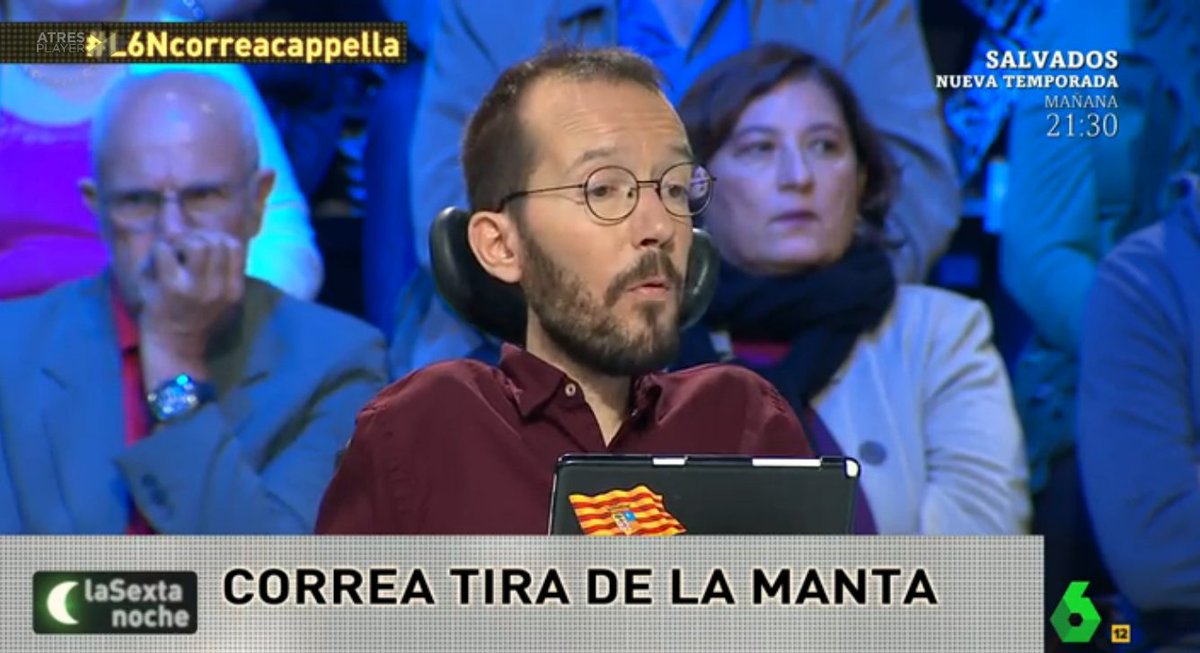 PODEMOS's tweet photo. "La corrupción provoca que se dejen de garantizar servicios públicos. El PSOE se contradice si los deja gobernar" @pnique #L6Ncorreacappella https://t.co/4osNxOD9JZ
