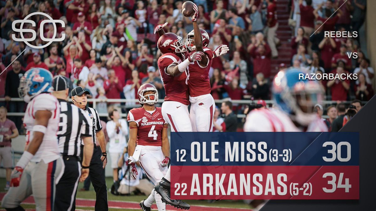 Austin Allen throws 3 Pass TD as No. 22 Arkansas defeats No. 12 Ole Miss for the 3rd straight year.