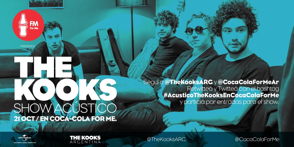 TheKooksARG's tweet photo. 📢 Sorteo #AcústicoTheKooksEnCocaColaForMe! Seguí a @CocaColaForMeAr, usá el hashtag, hace RT y twittea. Todo cuenta! https://t.co/6FR6Y8kggj