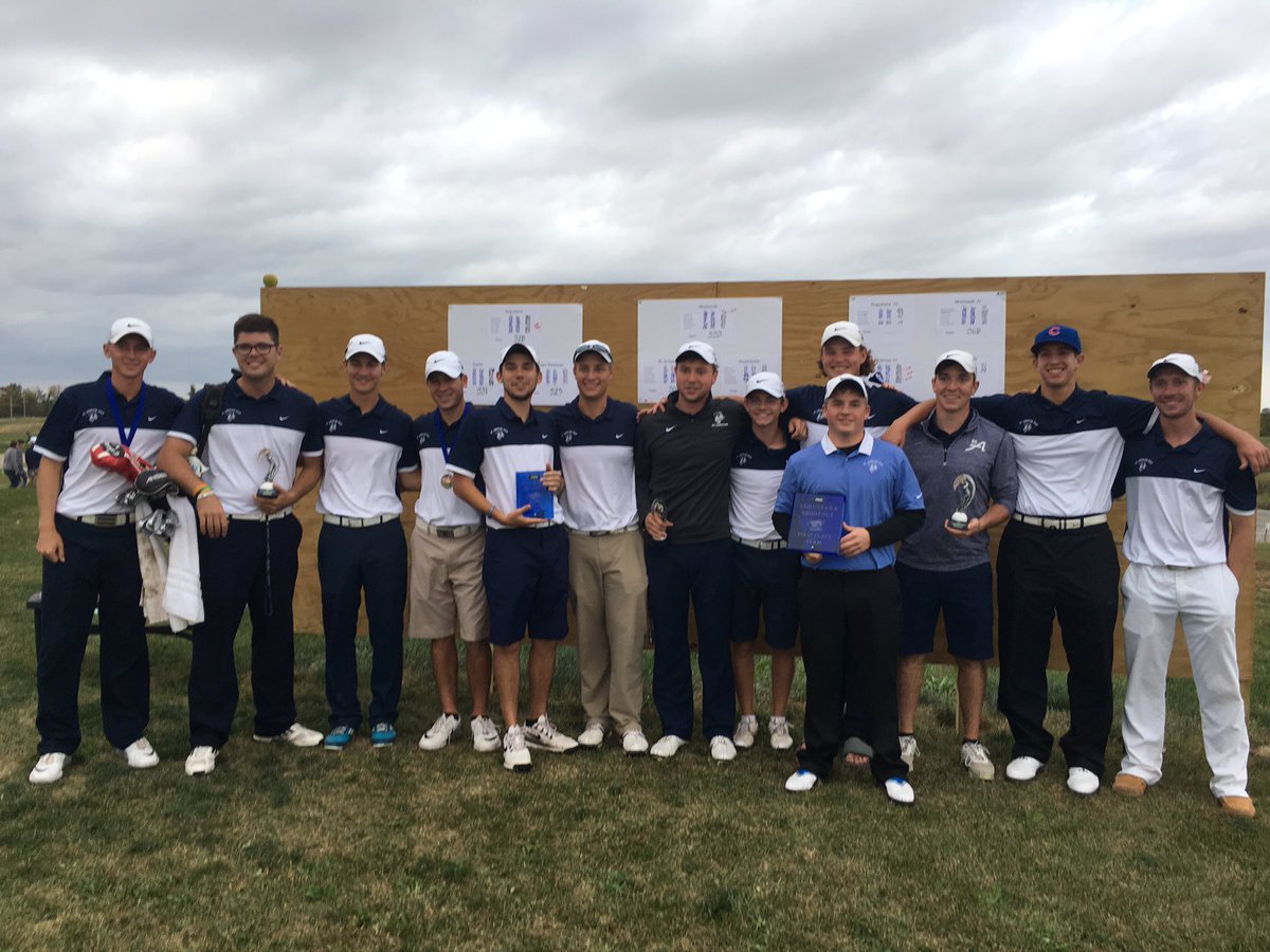 AmbroseGolf's tweet photo. St Ambrose sweeps the TOP TWO teams at Augustana! Paul Burd wins individual title over Alex Pohlmann on cardback with 75's. https://t.co/vA6hUMcBJz