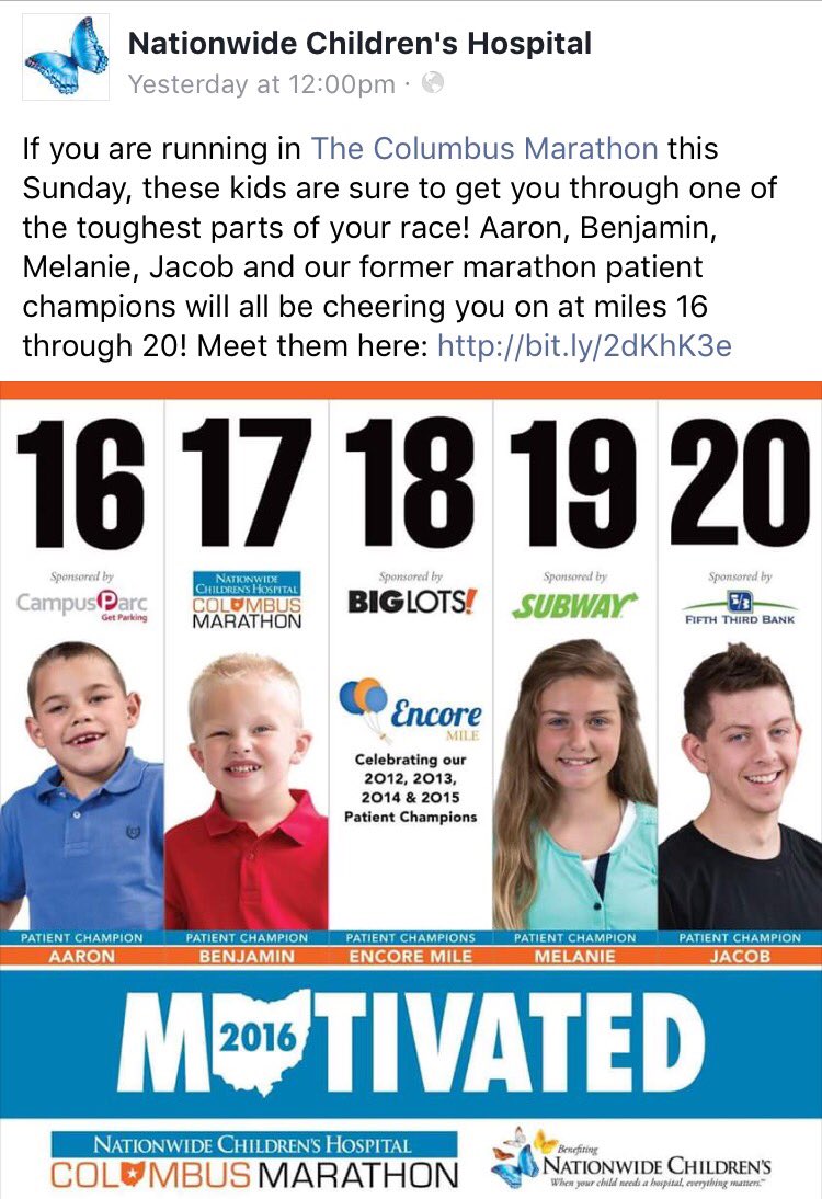 beJAKESTRONG's tweet image. Absolute honor @nationwidekids come support the Columvus Marathon tomorrow and stop by at our mile #20