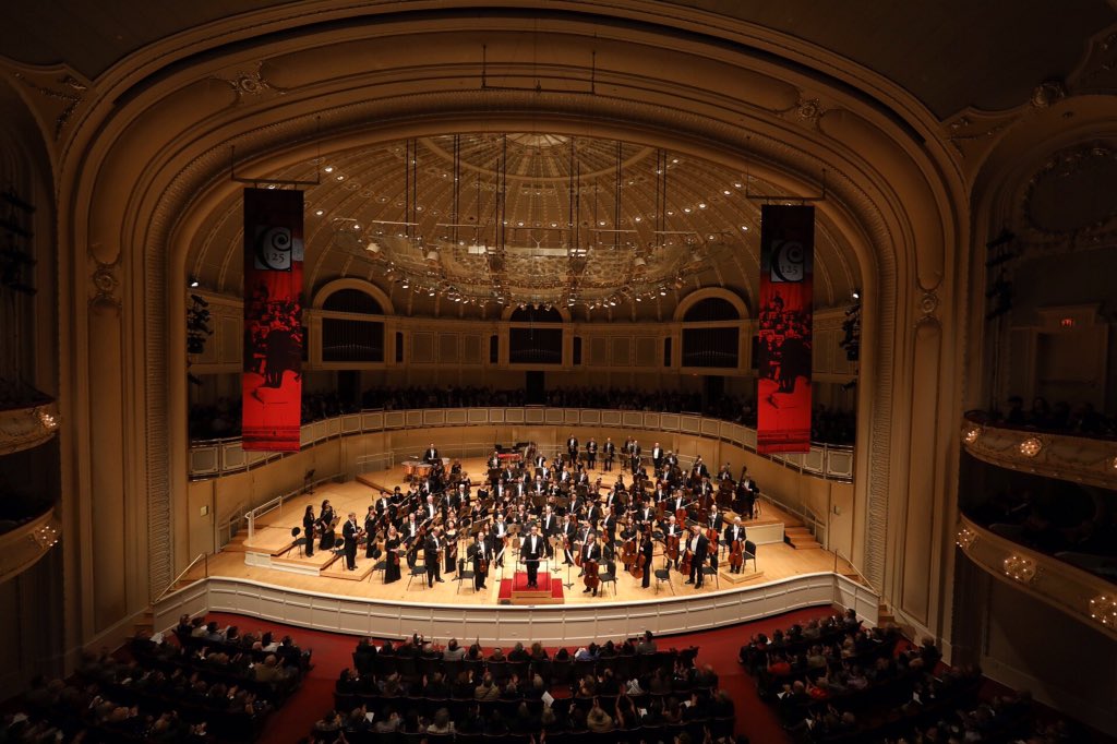 chicagosymphony's tweet photo. First half of the 125th anniversary concert ft. Wagner's A Faust Overture and Beethoven 5. #CSOSymphonyBall #CSO125 https://t.co/s6EaKUMZvS