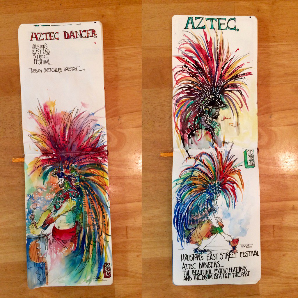 ClementsArtists's tweet photo. More sketching done today! Aztec dancers at Houstons East End Street Festival. How cool is that?! https://t.co/nCCrm6mByp