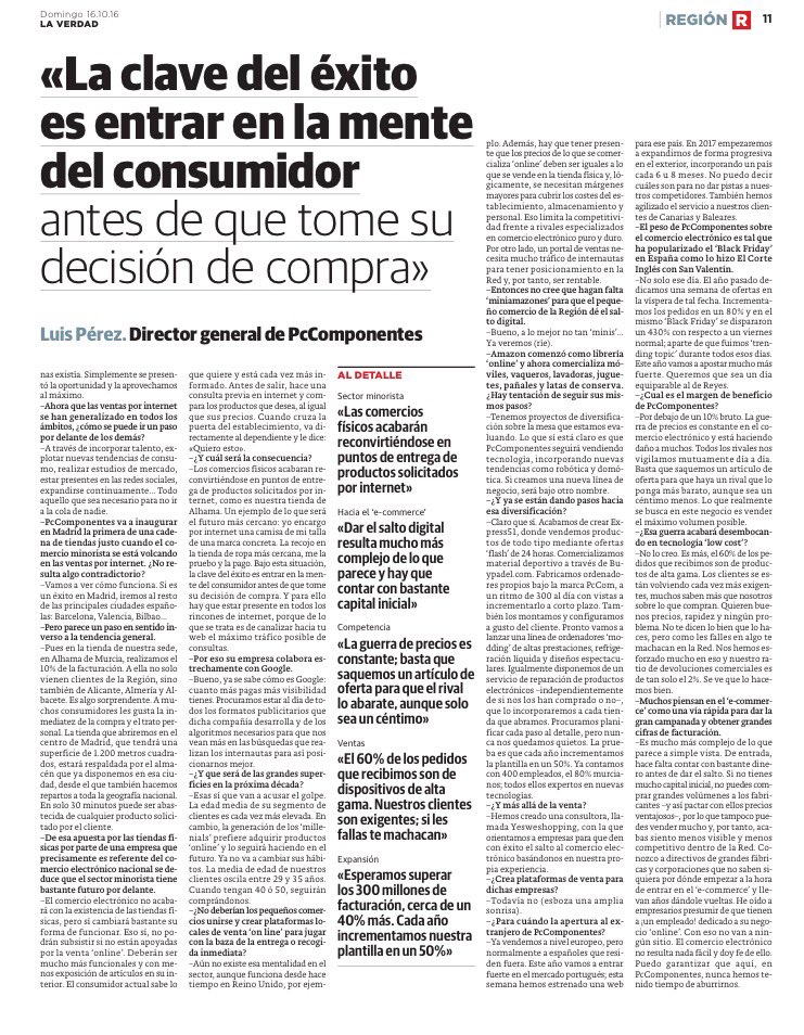 PacoAbrilR's tweet photo. Muy interesante la entrevista a Luis Pérez de @pccomponentes. Líderes en ventas online de productos informática y tecnológicos. Enhorabuena! https://t.co/76ChyHr4yF