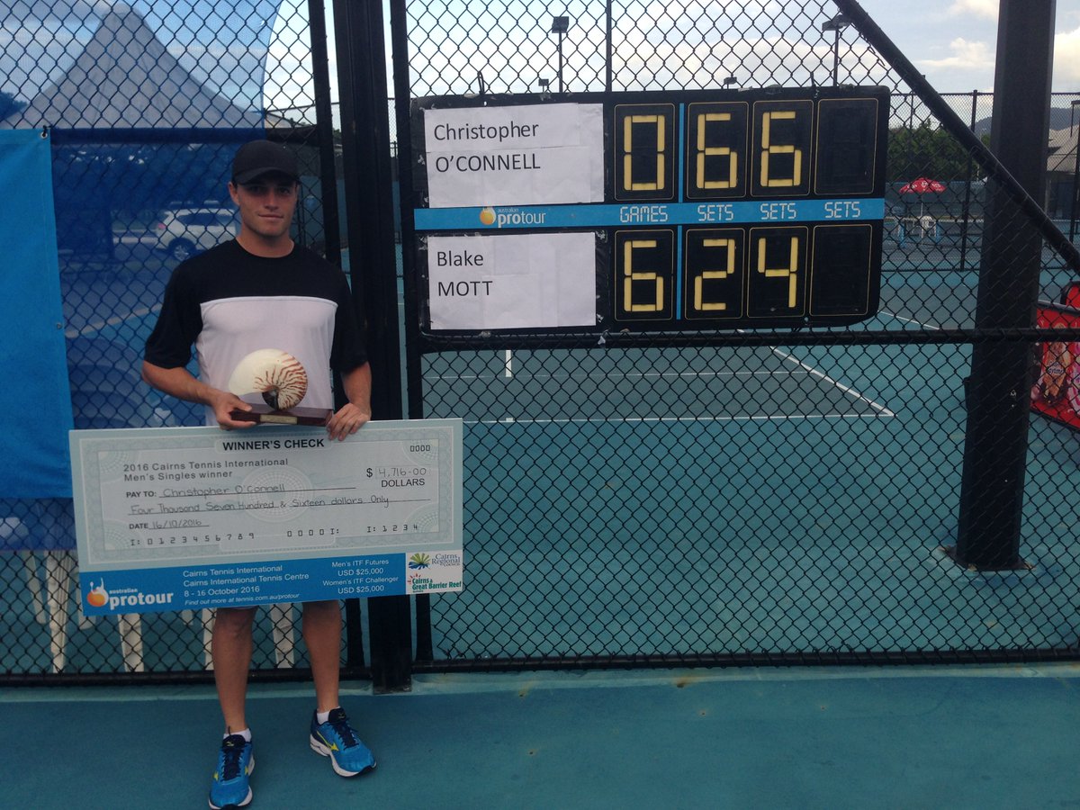 oztennisresults's tweet photo. Congratulations to @chrisoconnelll for taking out the 2016 Cairns Tennis International Men's Singles title! #protour https://t.co/uHPijfDQjQ