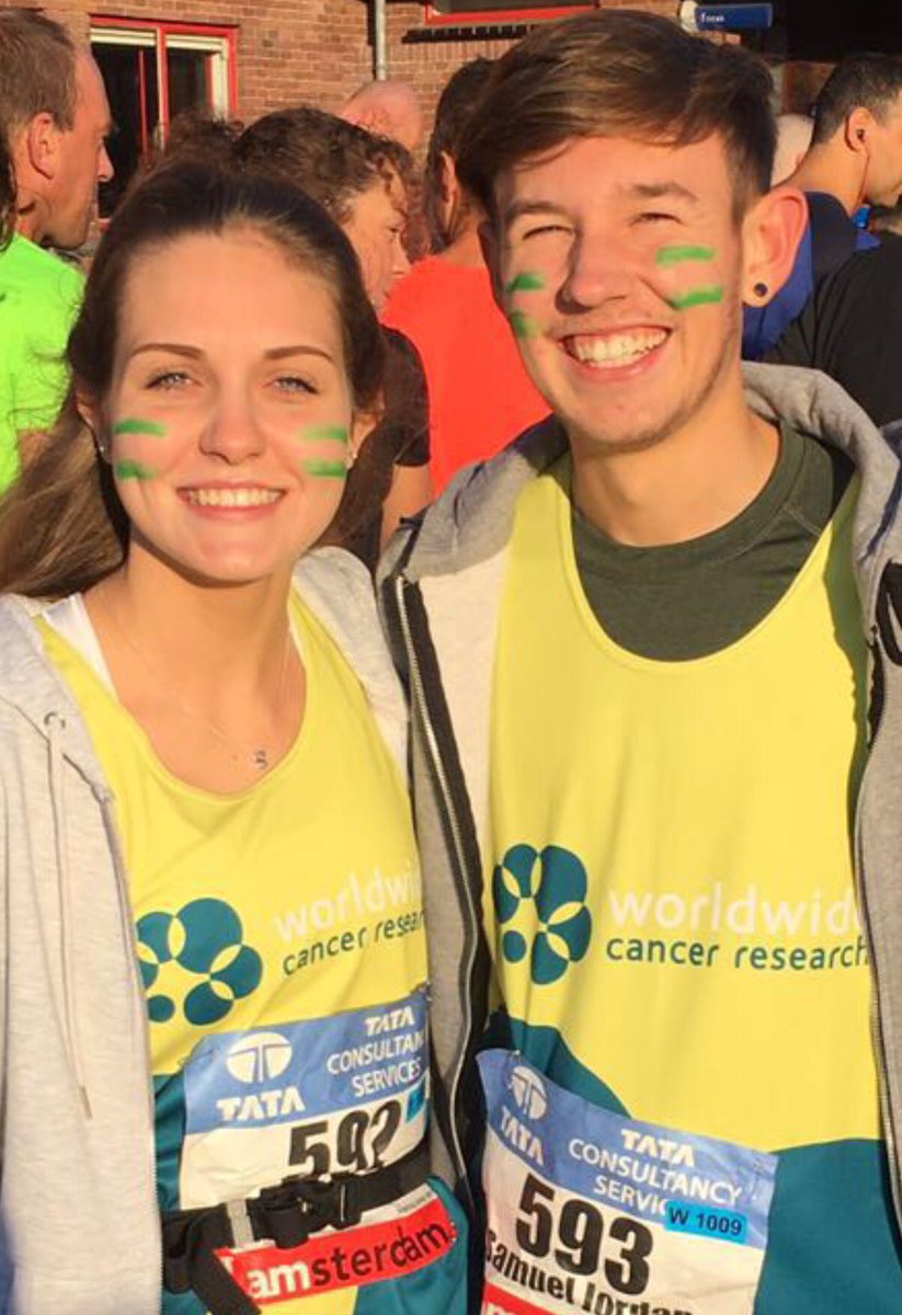 JessDawson40's tweet photo. Team Sam running the Amsterdam Marathon today fundraising for #wordwidecancerresearch #proud @Sam_dsn @samueljordan_ https://t.co/TigCLT6rZ8