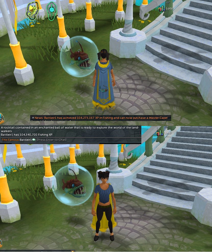 Battleir's tweet photo. Level 120 Fishing achieved!!! #BubblesPet #120FishingCape #RuneScape https://t.co/pXCT7pdLQA