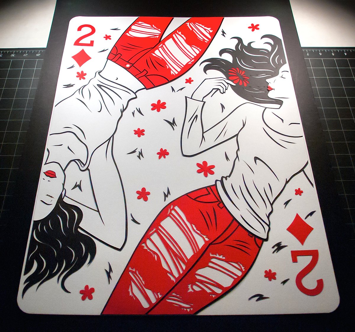 Year 6, Week 41: The Two of Diamonds. emmanueljose.com #fashion #fashionillustration #denim #jeans #papercutting #playingcards #art