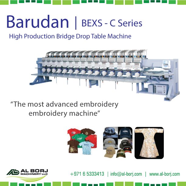 alborj's tweet image. #Barudan BEXS C Series #HighProduction bridge #droptable machine #alborj #Embroidery #industrial  #Caps #UAE #Dubai #ALDUBNationFest2016