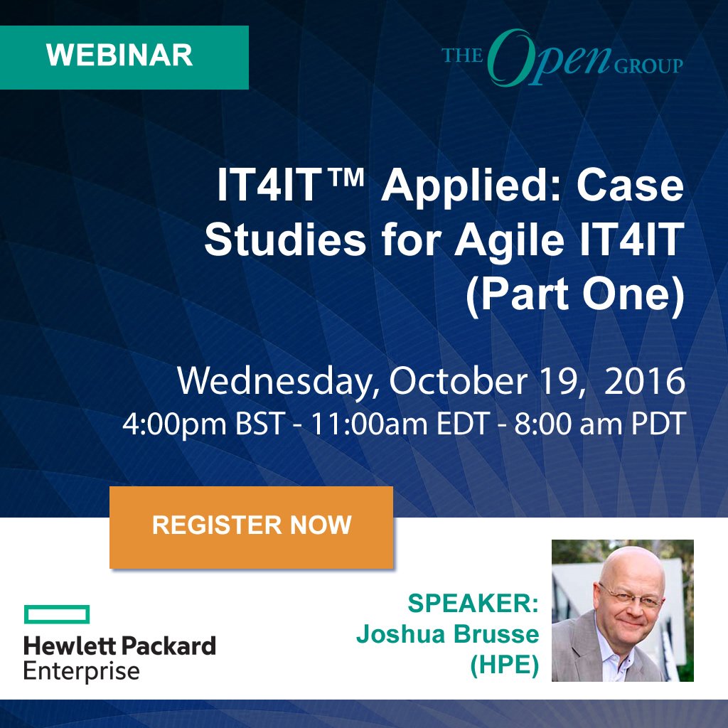 TheOpenGroup's tweet image. Case study webinar #Agile #IT4IT Oct 19 with @JoshuaBrusse #HPESW ow.ly/rq8Y3057VBQ