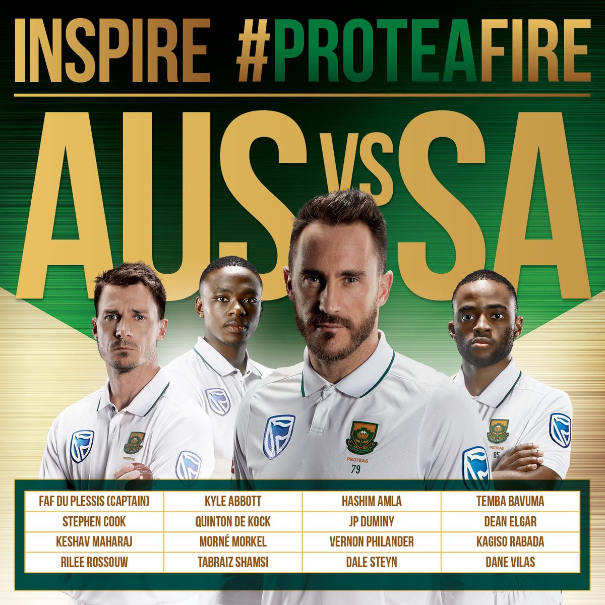 ProteasMenCSA's tweet photo. #ProteaFire heads to Australia today for a three-match Test series v Australia starting on 3 November. All the best @faf1307 &amp; team! #AUSvSA https://t.co/NNX4fVwAgo