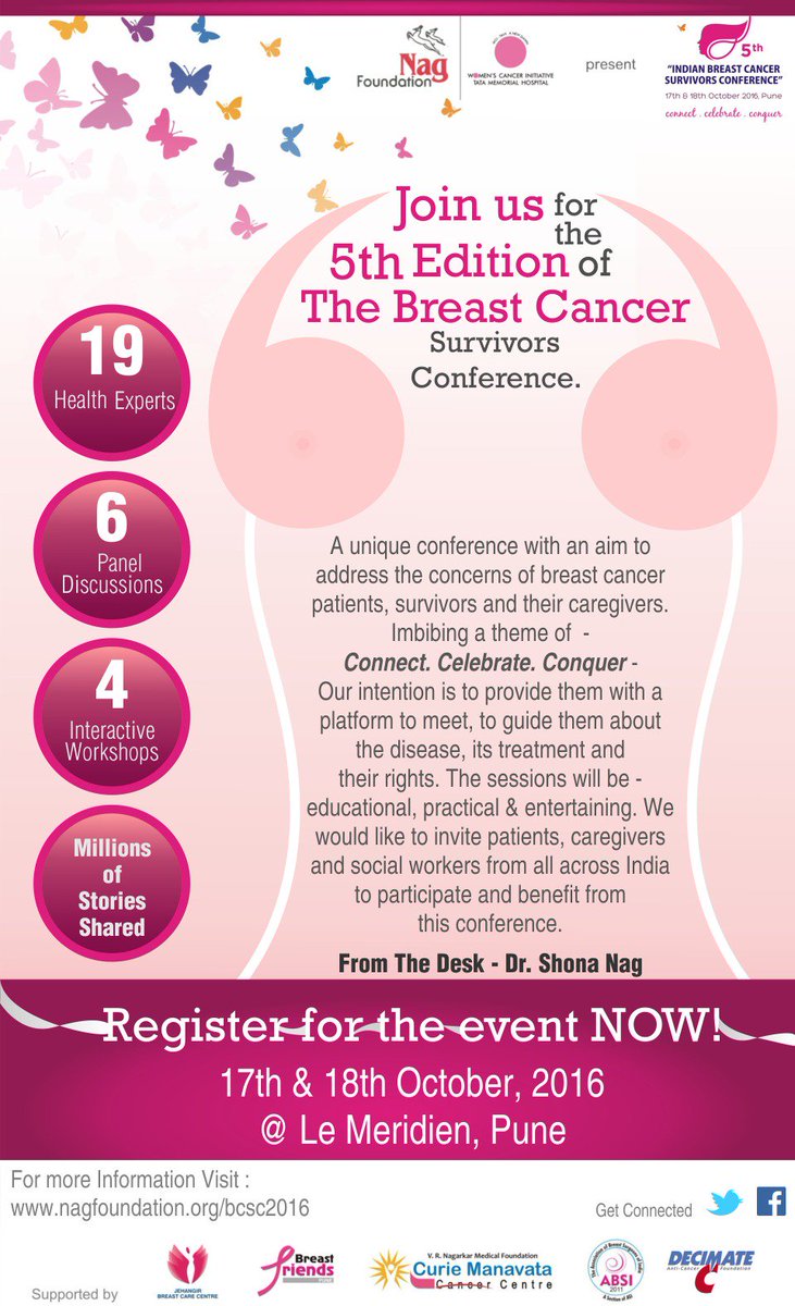 NagFoundation's tweet photo. We have 18 super excited faulty members and panelists that are ready to Connect. Celebrate. Conquer with the survivors #BCSC2016 #Pune https://t.co/9Xvrt4ot9a