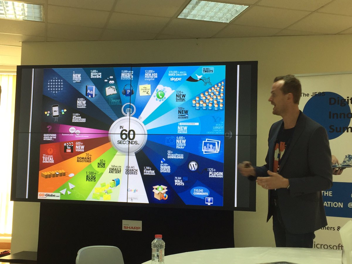 LukeReesEdu's tweet photo. A second on the internet is different to a second in the physical world! Over connectivity leads to content shock. @SimonNoakes #JESSsummit https://t.co/13HLIR5cqF