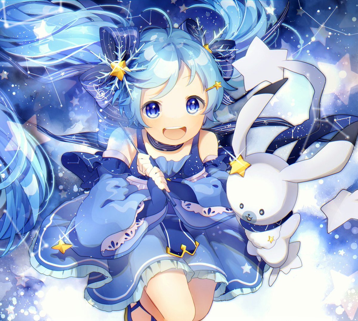 初音ミク ,ラビット・ユキネ ,雪ミク 「❅雪ミク2017さん!❅ 」|ぅぃのイラスト