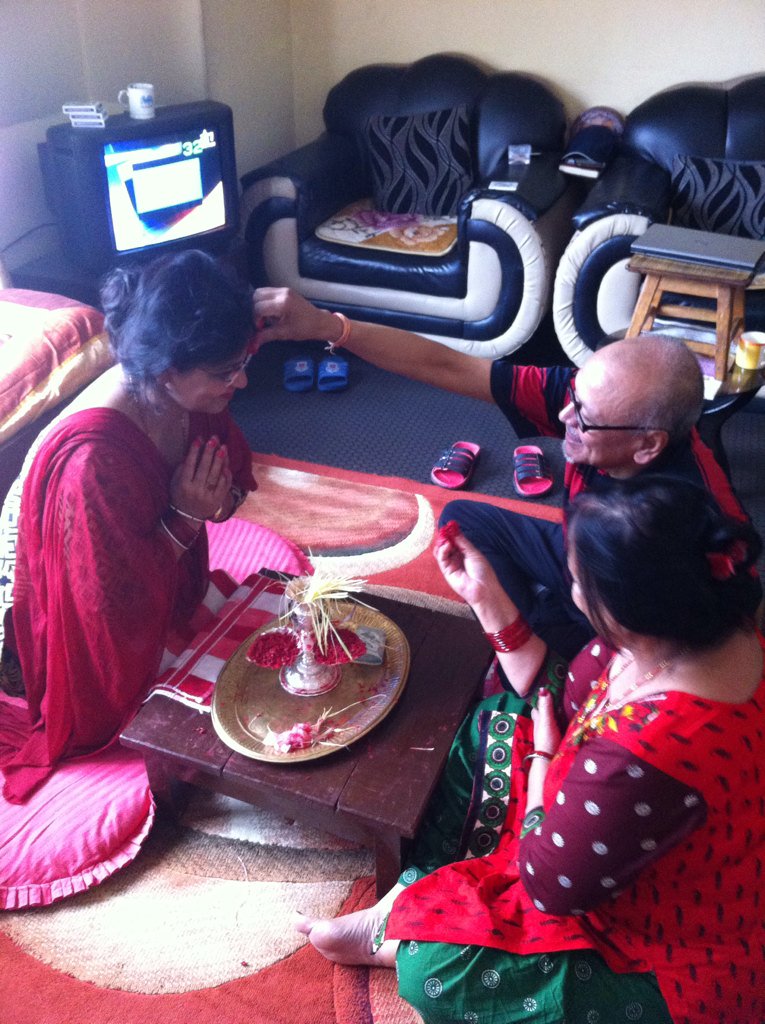 drbishnuhnepal's tweet photo. #Nepal-#Dashain2016:claiming also #KojagratPoornima remaining today,relatives from #Itahari+had #Teeka today! https://t.co/WHm2Eqpr0A