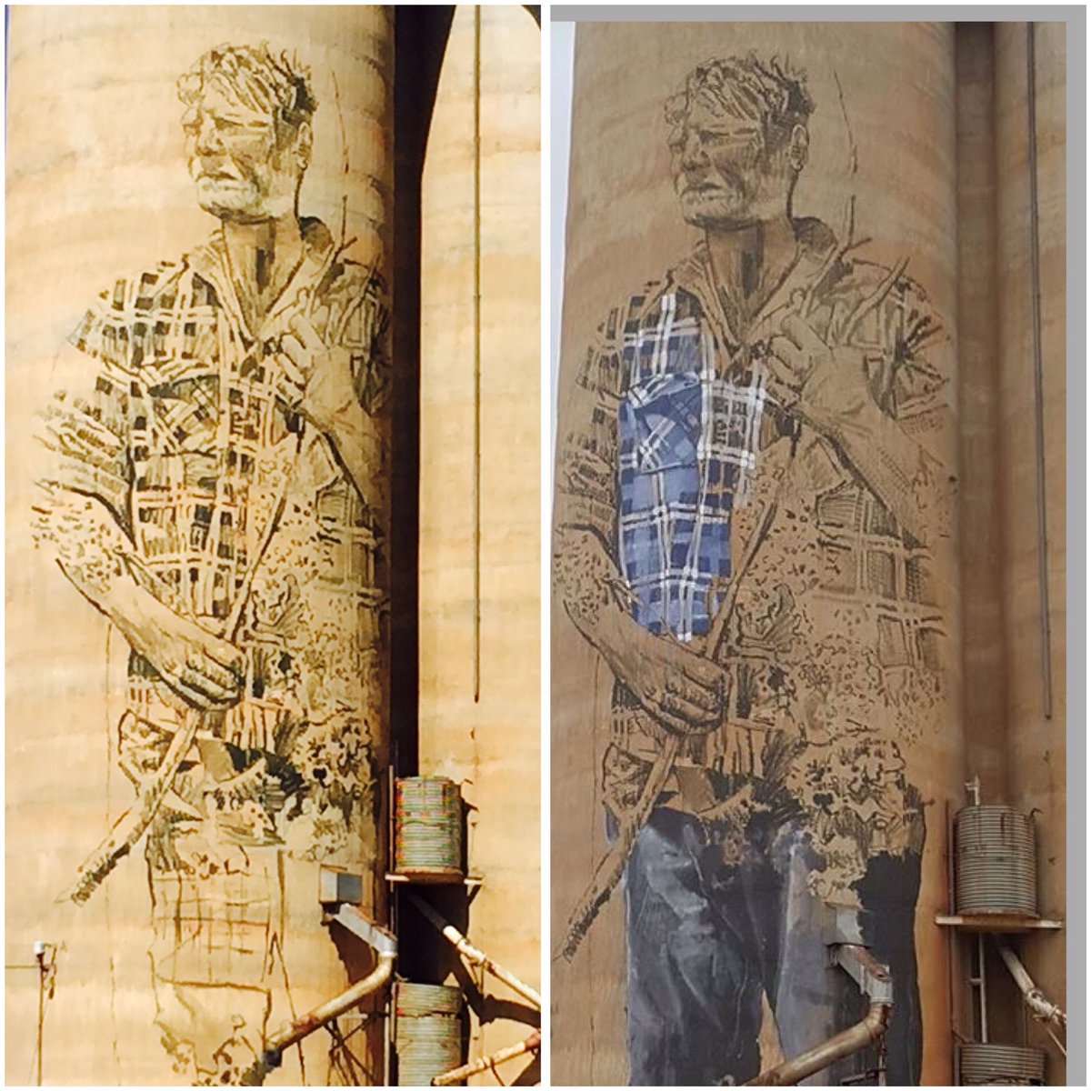 FleurFerris's tweet image. The #Silo #Art at #Patchewollock is coming along nicely. Two days.