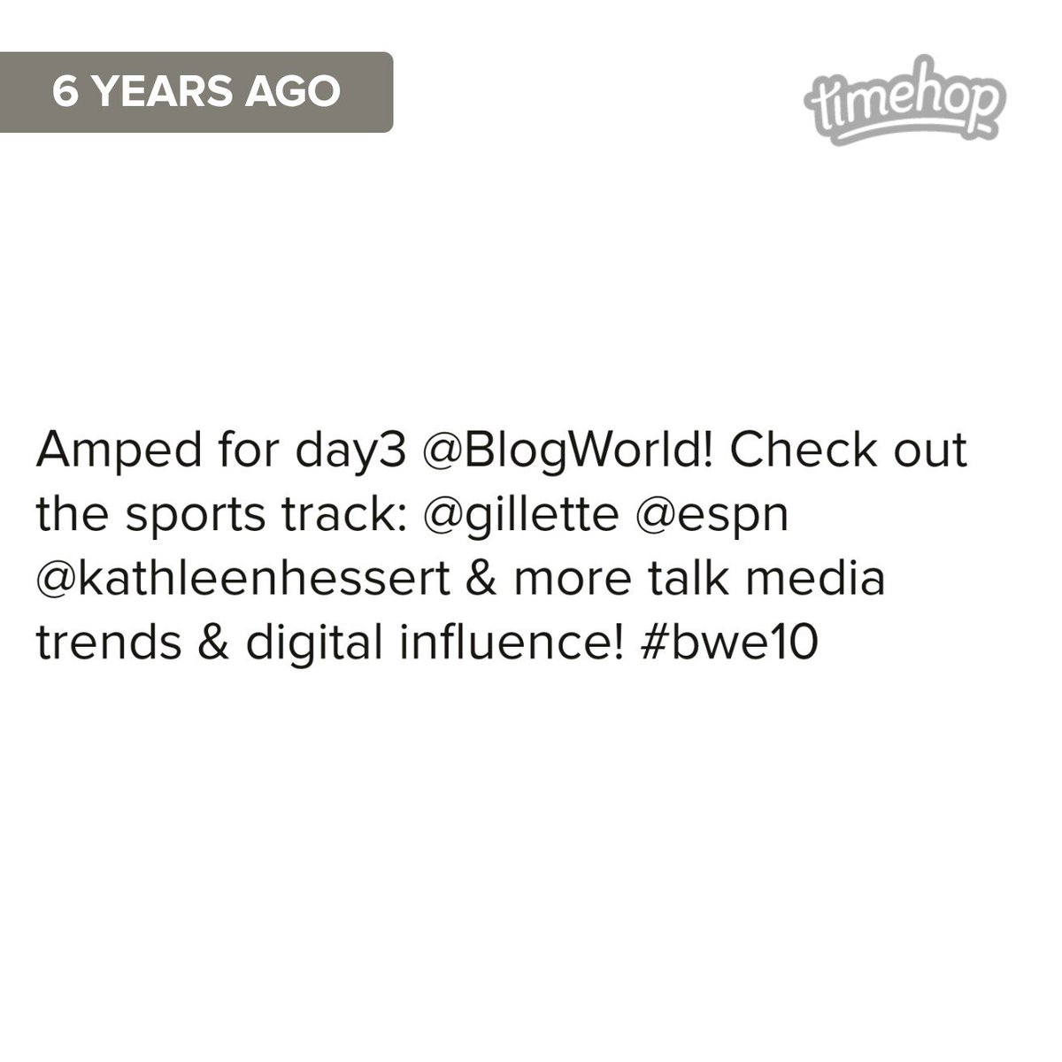 kateymarie's tweet photo. Can't believe it's been 6yrs since @stephagresta & I hosted the #BWE10 sports track & I first met @kathleenhessert & @briansolis! #luckyme https://t.co/MXoh4TLezY