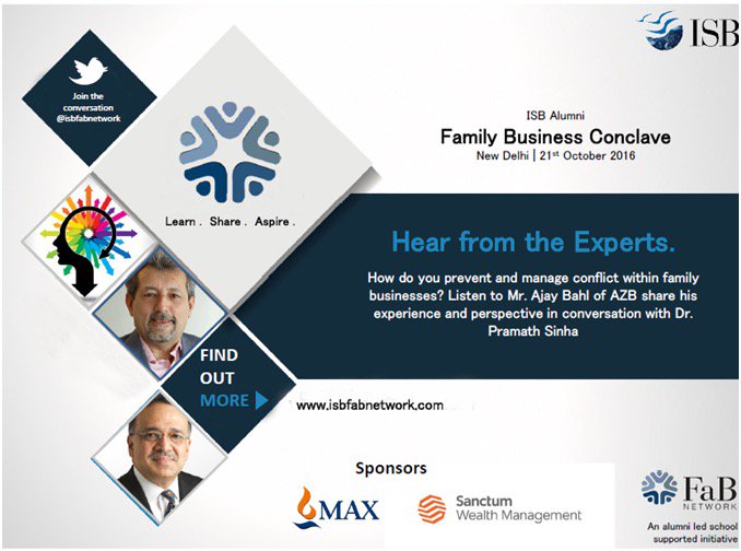 isbfabnetwork's tweet photo. Catch #ajaybahl in conversation with @PramathSinha on conflict resolution and avoidance in a family business @ISBedu https://t.co/8nmeldtWCW
