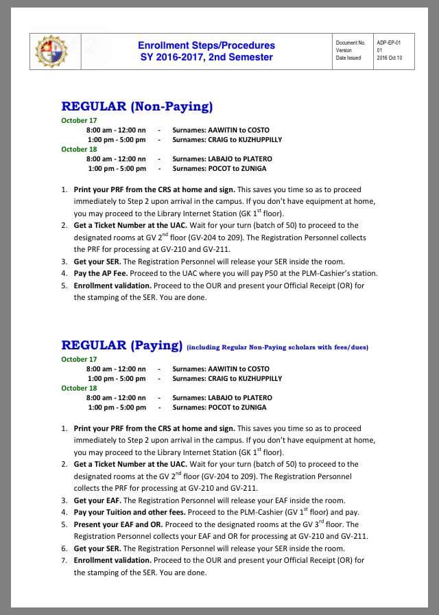 plmjfinex's tweet photo. ENROLLMENT PROCEDURES https://t.co/xTEpOEeqRg