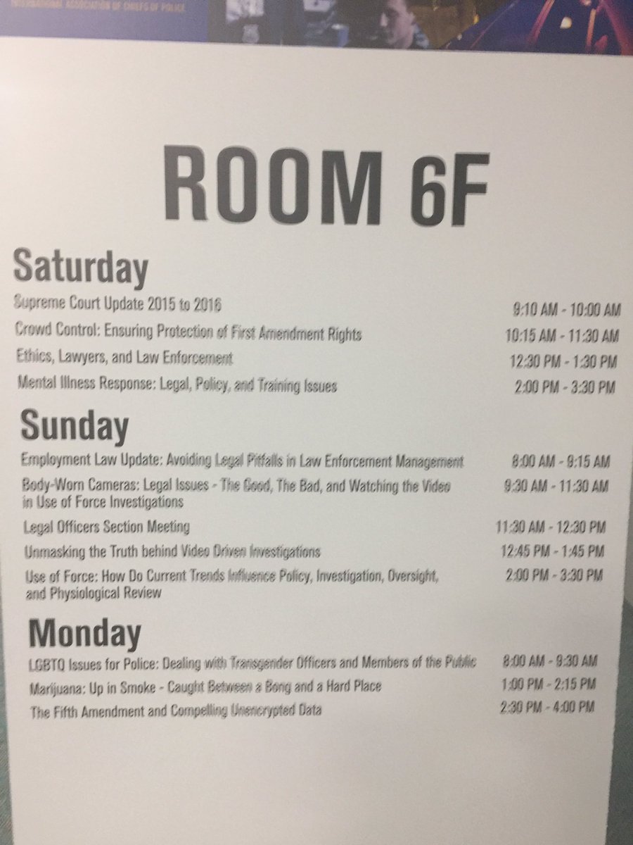DaigleLawGroup's tweet image. LOS Schedule for today is a big one that starts with an Employment Law Update - room 6F all day- don't miss it.  #IACP2016 #LOSIACP2016