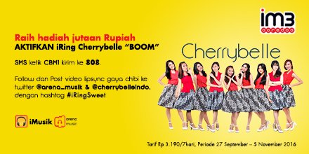 Aktifin iRing "BOOM!!" yaa! Caranya ketik CBM1 kirim ke 808 mention ke <a href="/arena_musik/">Indosat Nadaku 808</a> yesss