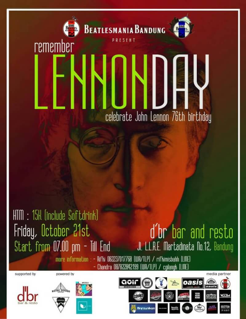 #LennonDay yeuh daks, tong poho tanggal 21 Oktober di d'br Bar n Resto. tong hilap, tong tingaleun, be there lads