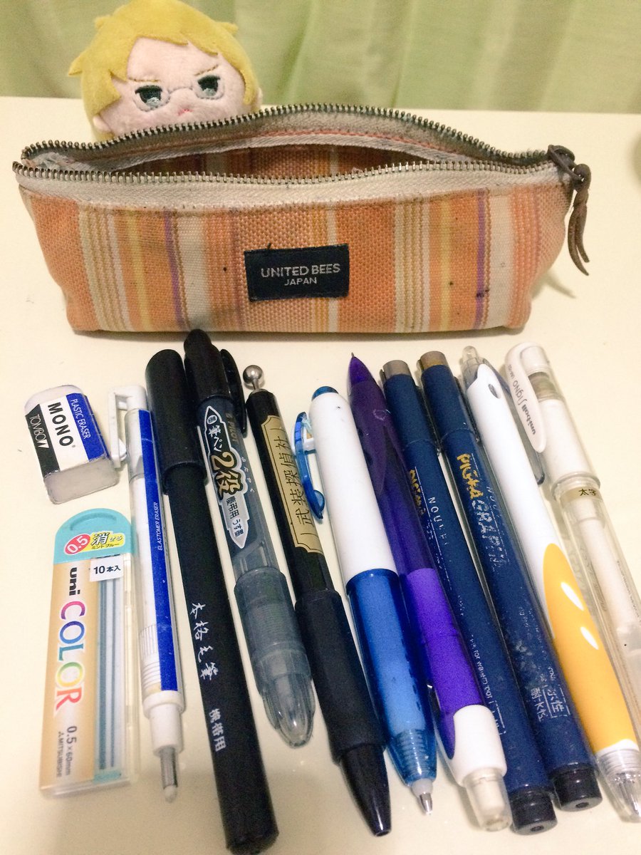かじこ در توییتر 質問タグで筆箱の中身とあったので 筆箱汚くて申し訳ない 3 ﾞ ピグマのペンは0 8と1 0です パイロットの筆ペン2役は使えるのでオススメ インクなくなるの早いですけど W 私の絵のグレーになってるところはほぼこのペンの薄墨です