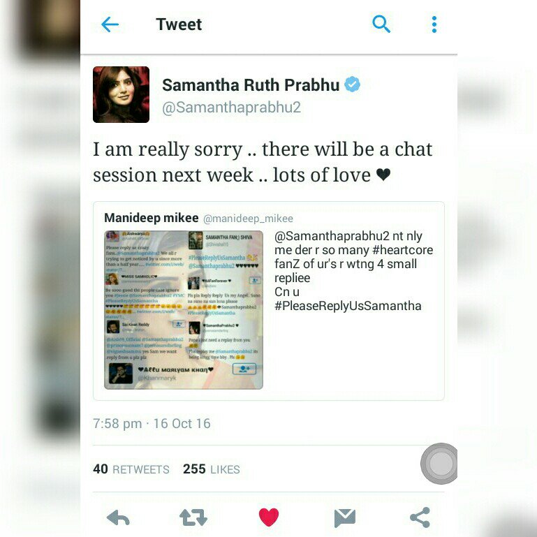 manideep_mikee's tweet photo. Today sunday 16 Oct 2016 (8:06 PM) is my #LuckiestDay ever
💃💃💃💃
Many fanz dream 2 get repliee 4m #sam atlast i gt it https://t.co/vmT1mOW1AG