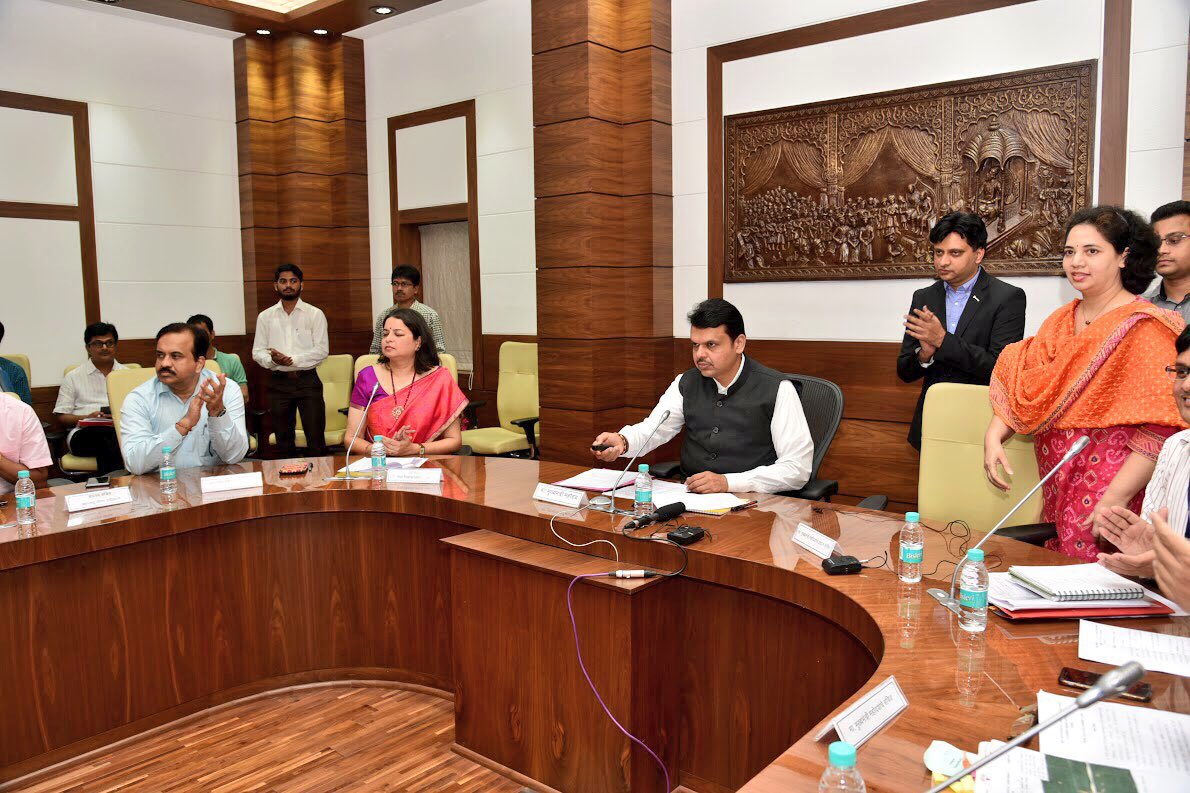 CM <a href="/Dev_Fadnavis/">Devendra Fadnavis</a> performed e-bhumipujan via video conferencing from Mumbai, for water supply schemes in 11 cities of Maharashtra.