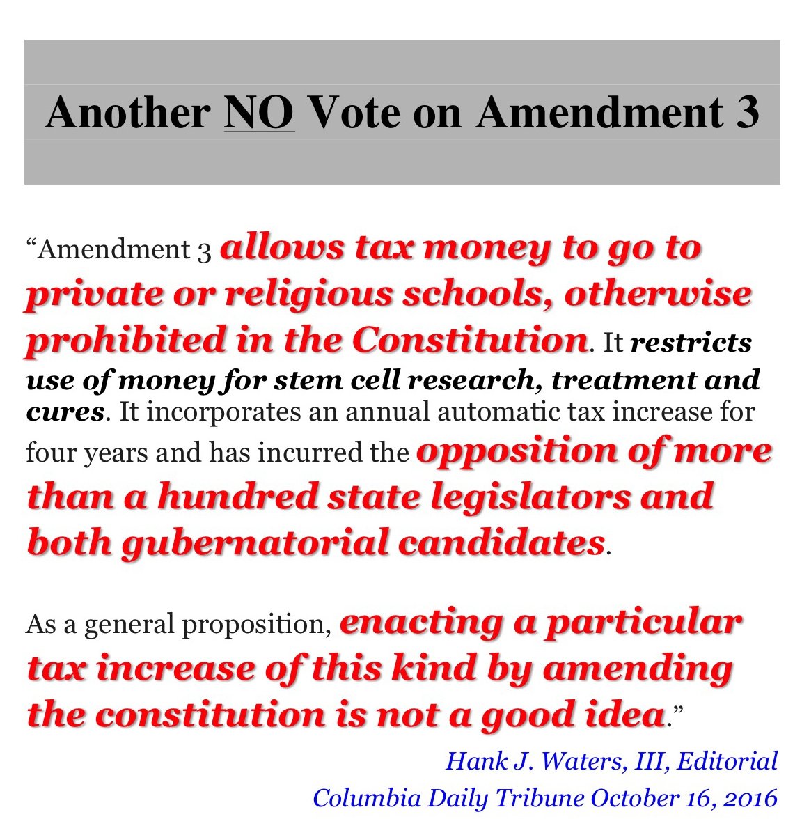 arnoldlobbycom's tweet photo. #VoteNoOnA3 Another Major Missouri Newspaper Editorial Opposing Amendment 3... Vote No on Amendment 3 https://t.co/GtBDK8oJ1H