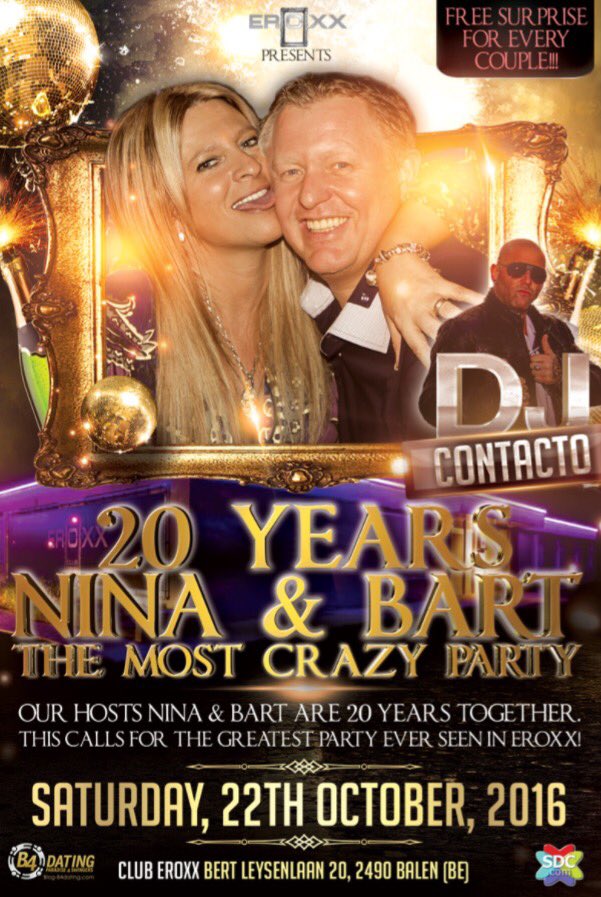 Bart &amp; Nina: 20 Years Together! Spetterende party in #EROXX op zaterdag 22/10, met tal van verrassingen! 😋
eroxx.be/site/calendar-…