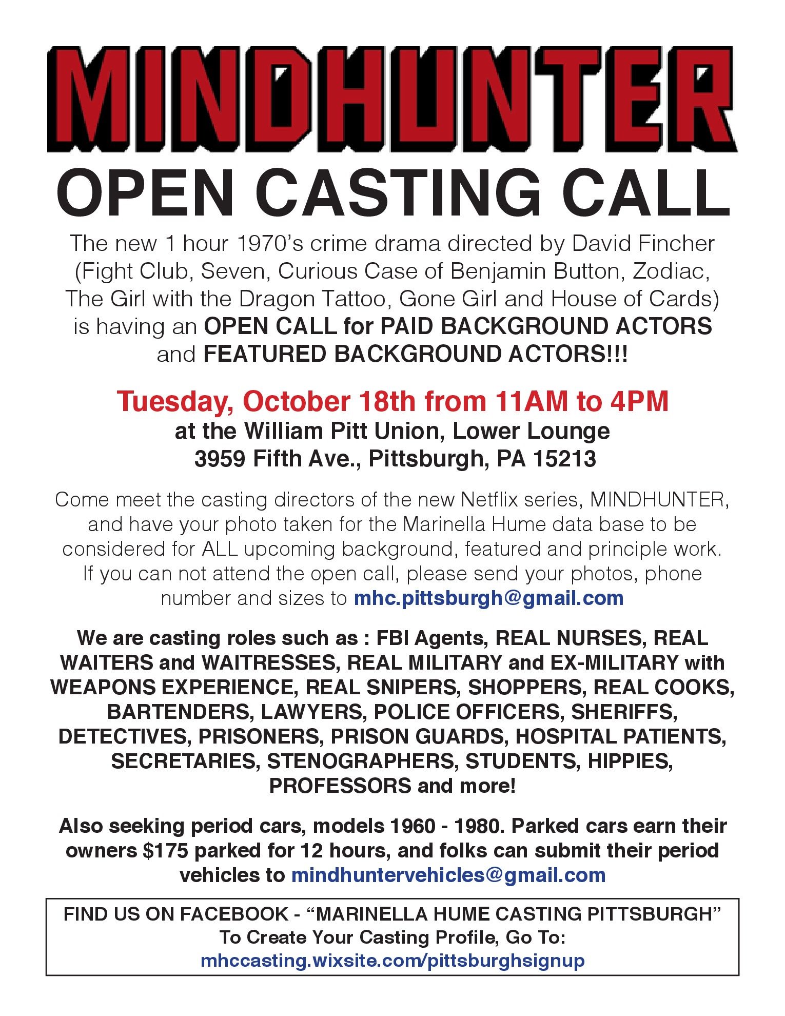 Pittsburgh Film Office on X: #Mindhunter is holding a casting call on  Tuesday the 18th! #Pittsburgh  / X
